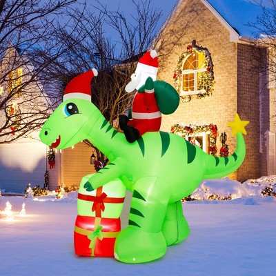 Costway 8ft Inflatable Christmas Santa Claus Dinosaur Led Lighted Decoration Gift Boxes : Target